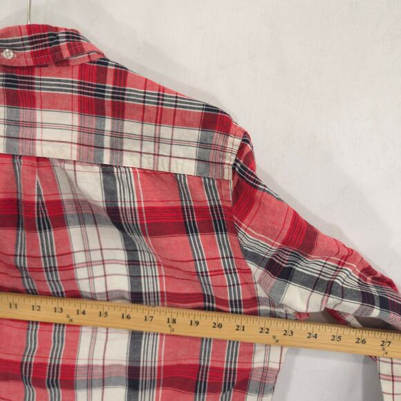 Brooks Brothers Shirt Mens L Red Black Plaid Linen Blend Long Sleeve Button Down - Picture 8 of 11